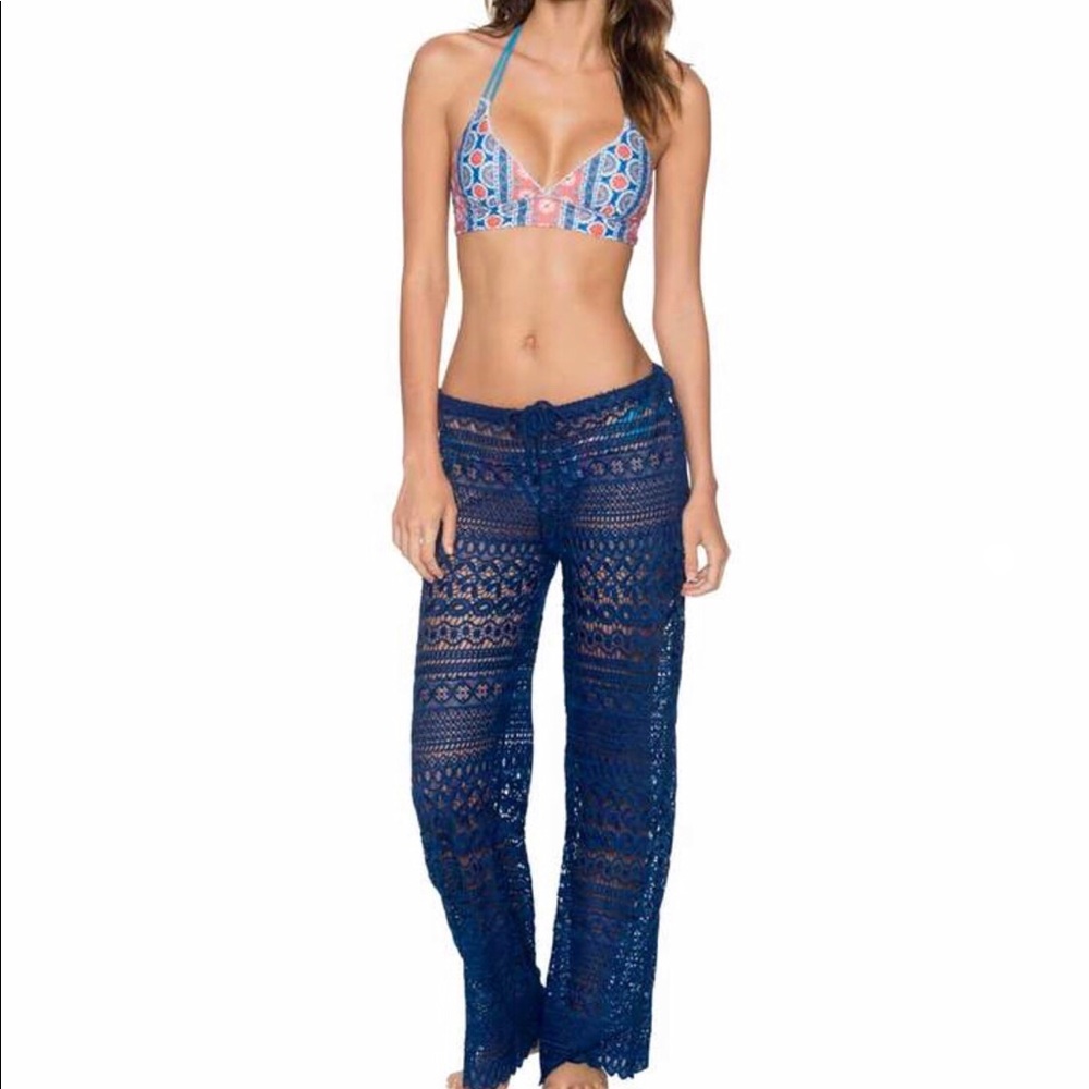 - Swim System dark blue embroidered beach pants cover up NEW with TAG size…